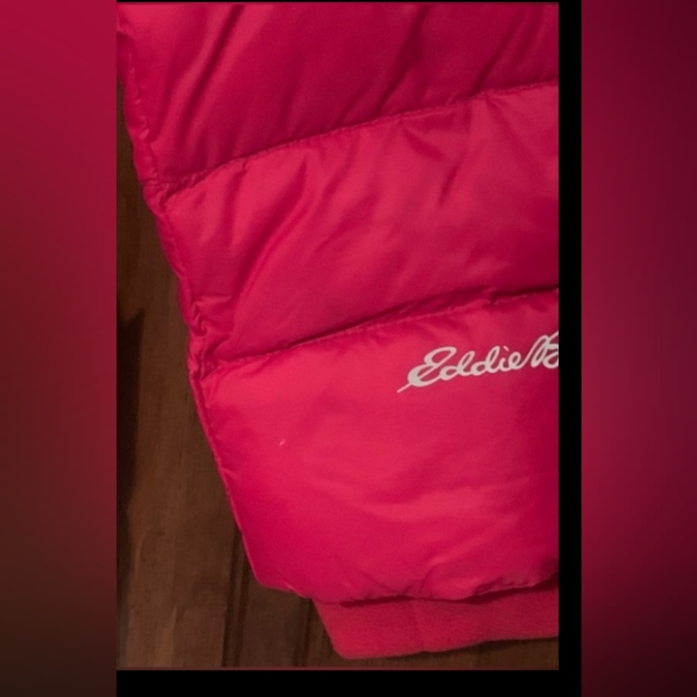 🎄☃️ Eddie Bauer Parka Coat Girl's Sun Valley, Down Jacket Fur Hood Fuchsia ⛄❄️ - Picture 8 of 12